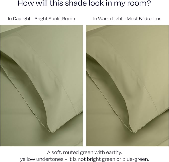 California Design Den King Pillow Cases Set of 2-1000 Thread Count Sateen, Soft and Thick 100% Cotton King Pillow Covers, Durable - Sage Green