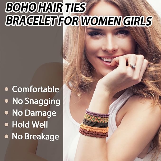 Boho Hair Ties For Girls, Bracelet Hair Ties For Women, Hair Tie Bracelet, Elastic Hair Bands For Ponytails, Ponytail Holder For Daily Life, Sport, Cooking, Working (20pcs)