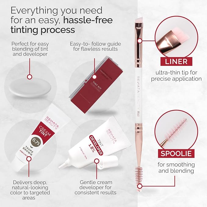 RB RENATA BEAUTY Tint Kit for Spot Coloring – Cream Hair Dye Kit with Developer and Application Brush, Covers Gray Hairs, Smudge-Proof, Long-Lasting Up to 4 Weeks, 20 Applications [Taupe Brown]