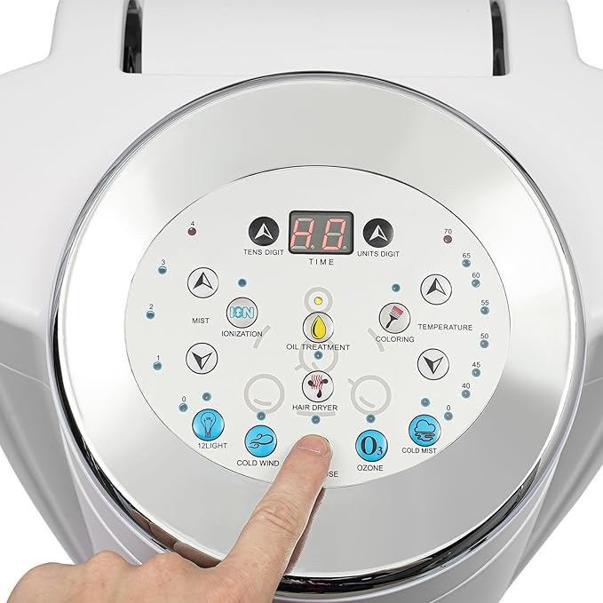 Professional Standing Hair Steamer for Salon & Home, 700W Ozone Steam Therapy with Light Scalp Care, Adjustable Height Hooded Dryer with 12 Light, Auto Shut-Off (White)