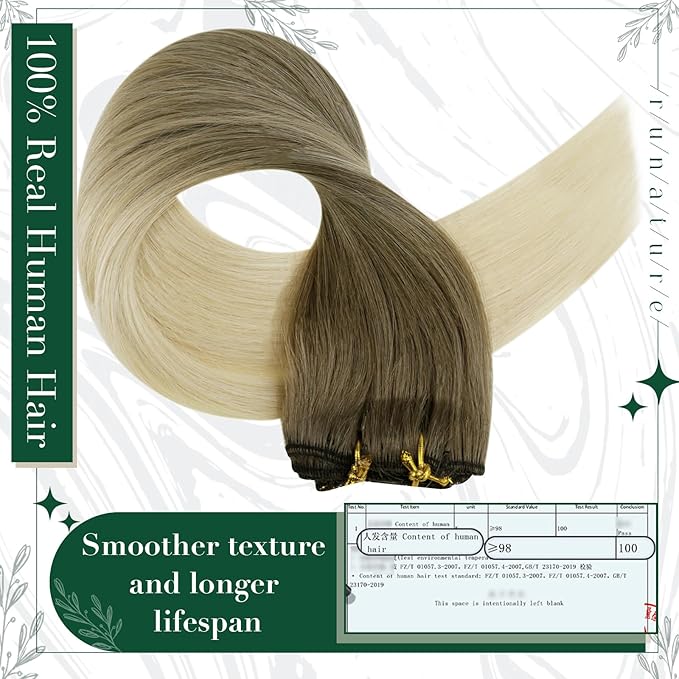 RUNATURE Balayage Clip in Hair Extensions Ombre Brown to Blonde 16 Inch 50g 3pcs Real Hair Extensions Clip in Human Hair for Thin Hair Double Weft Remy Natural Hair
