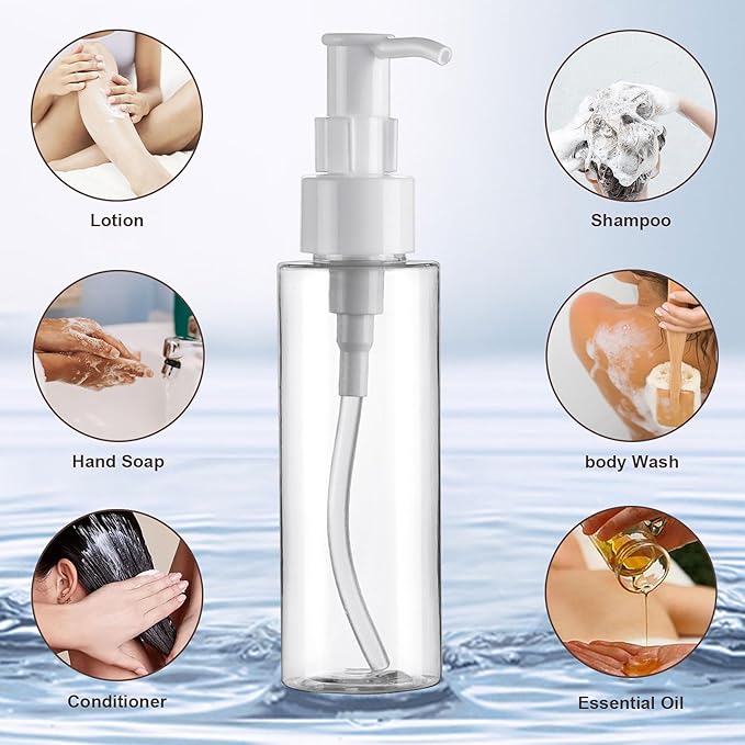 Cosywell Empty Plastic Pump Bottles Dispenser TSA Approved 3.4oz 8 Pack Portable Refillable Container Clear Plastic Lotion Pump Dispenser Bottle for Facial Cleansing Oil Shampoo Shower Gel