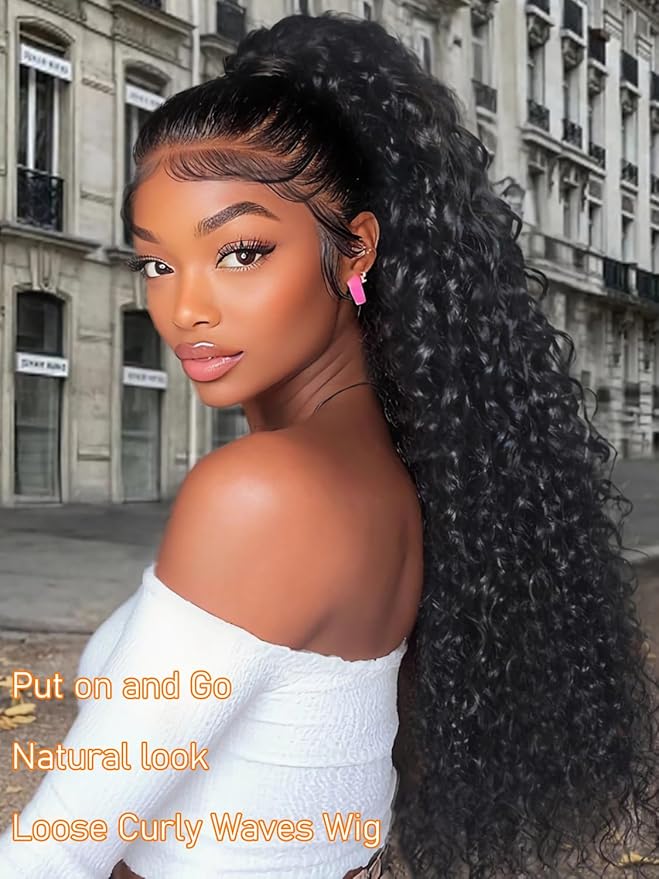 Julia Hair Loose Curly Wave Glueless Wigs Human Hair 7x5 HD Lace Closure Bye Bye Knots Mixed Curls Wig with Invisi Drawstring Pre Plucked Pre Bleached Put on and Go Beginner Friendly 18 Inch