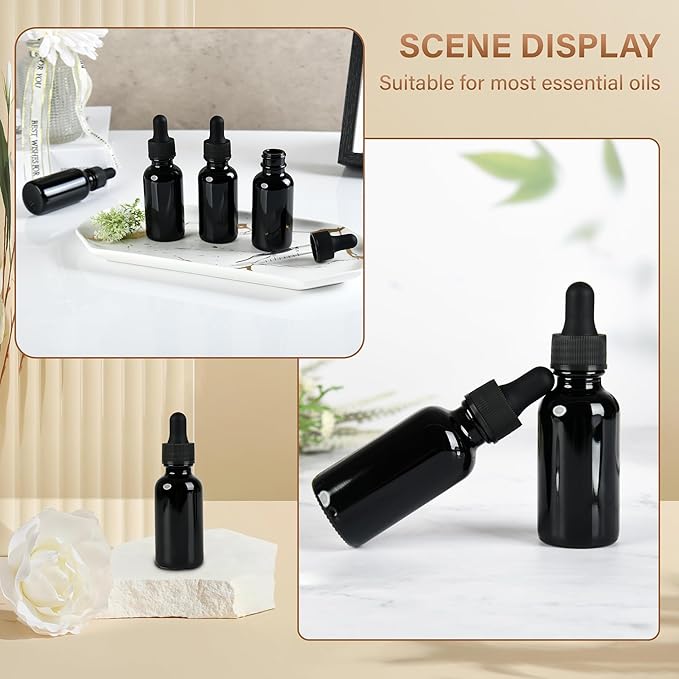 12 Pcs, 1oz Black Glass Eye Dropper Bottle, Tincture Bottles with Leak-Proof Design, Stronger Suction, for All Kinds of Mixed Liquids