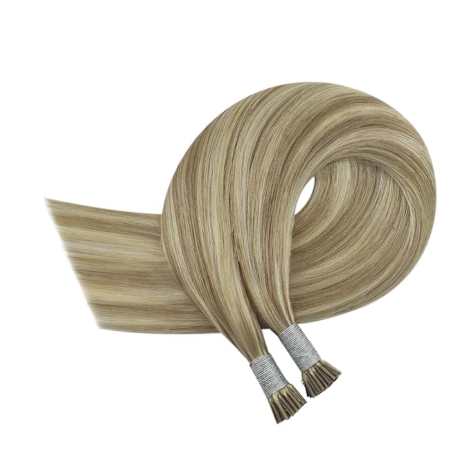 YoungSee I Tip Extensions Brown Highlight Itip Human Hair Extensions Light Brown Highlights Blonde I Tip Hair Extensions Human Hair 14 Inch 80s 50g I-Tips Extension Real Human Hair For Short Hair