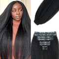 Seamless Kinky Straight Clip in Hair Extensions for Black Women Brazilian Virgin Human Hair Extensions 8Pcs Seamless Clip ins Human Hair with 18Clips Invisible PU Skin Weft 120g 16inch Natural Black