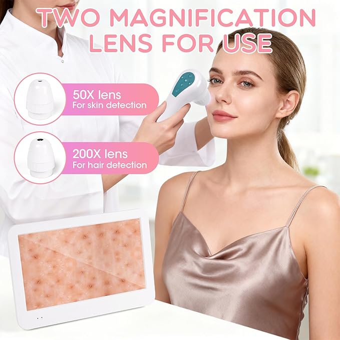 Scalp and Skin Analysis Machine, 12 Inch Digital Scalp Camera with 50x/200x Lenses, Rechargeable Skin Health Detection Use for Home, Spa and Salon