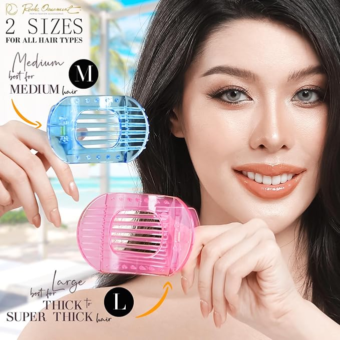RC ROCHE 6 Pcs Flat Claw Hair Clips for Women Thick Hair French Round Duckbill Square Secure Strong Hold Grip Clamps Barrettes Curved No Slip No Crease Plastic Styling Cute, Medium Transparent