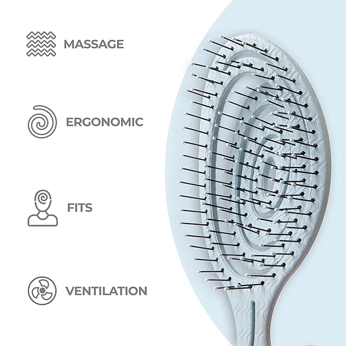 Ninabella Detangle Hair Brush for Women & Men - Does not Pull - Straightening Brushes for Straight & Curly Hair - Unique Spiral Detangling Hairbrush - Blue