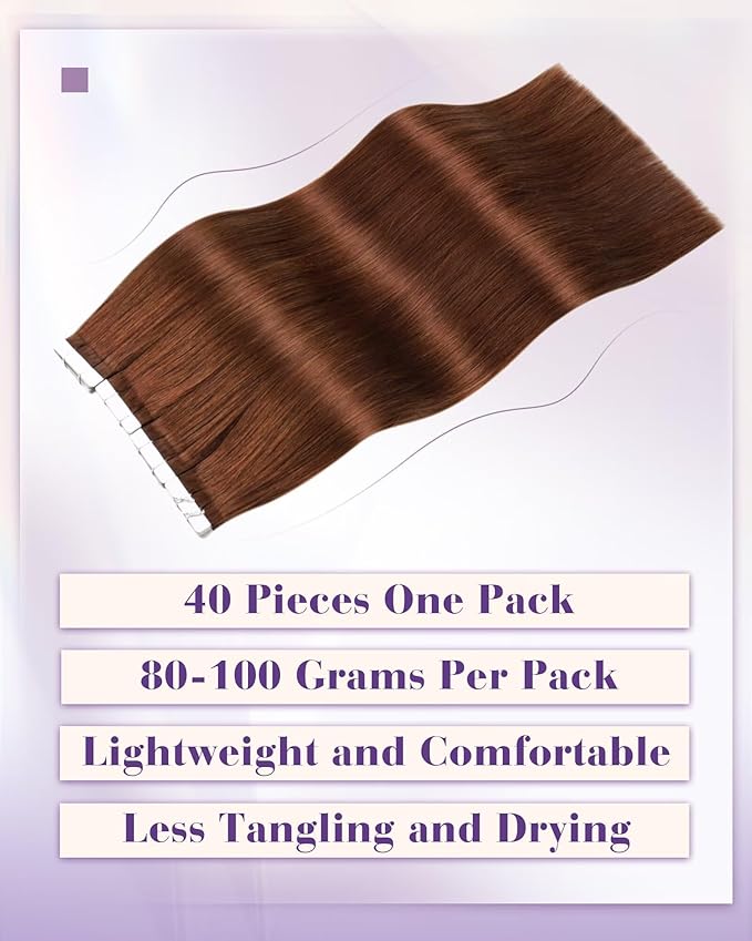 LaaVoo Tape in Extensions Human Hair Auburn Brown Hair Extensions Tape in Seamless Tape on Hair Extension Soft Hair 16inch 40pcs 100g