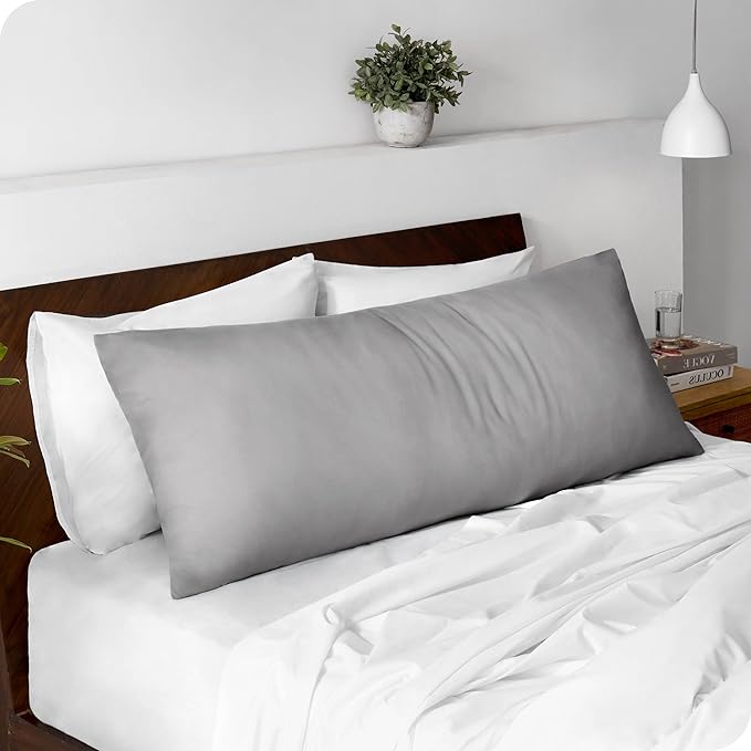 Bare Home Microfiber Body Pillow Cover - Ultra Soft - Cooling Pillowcase - Double Brushed - Pillowcase with Zipper Closure - Easy Care (20''x54'' Body Pillow Cover, Light Grey)