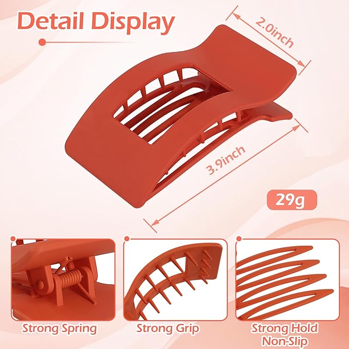 French Flat Hair Clips for Women 6pcs Hair Claw Clips for Thick or Thin Hair Matte Claw Clips for Girls Barrettes Non-Slip Strong Hold Hair Accessories for Women (Orange)