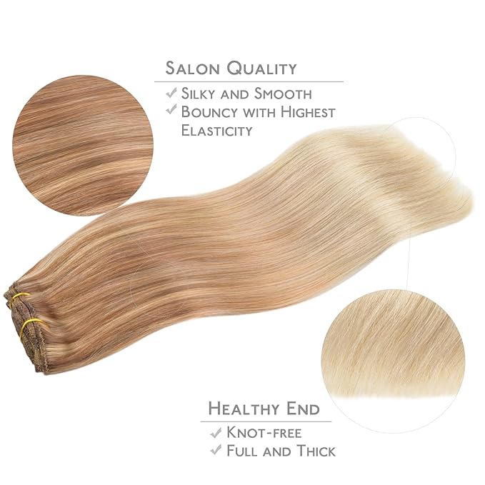 WENNALIFE Clip in Hair Extensions Real Human Hair, 18 Inch g 7pcs Ash Beige Blonde Blend Remy Hair Straight Natural Extensiones De Cabello Humano Con Clip Ins