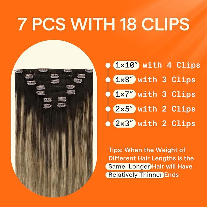 Full Shine Balayage Hair Extensions Clip in 20 Inch Dark Brown Ombre Ash Brown Mix Honey Blonde Balayage Remy Hair Extensions Clip in Human Hair 120 G 7 Pcs