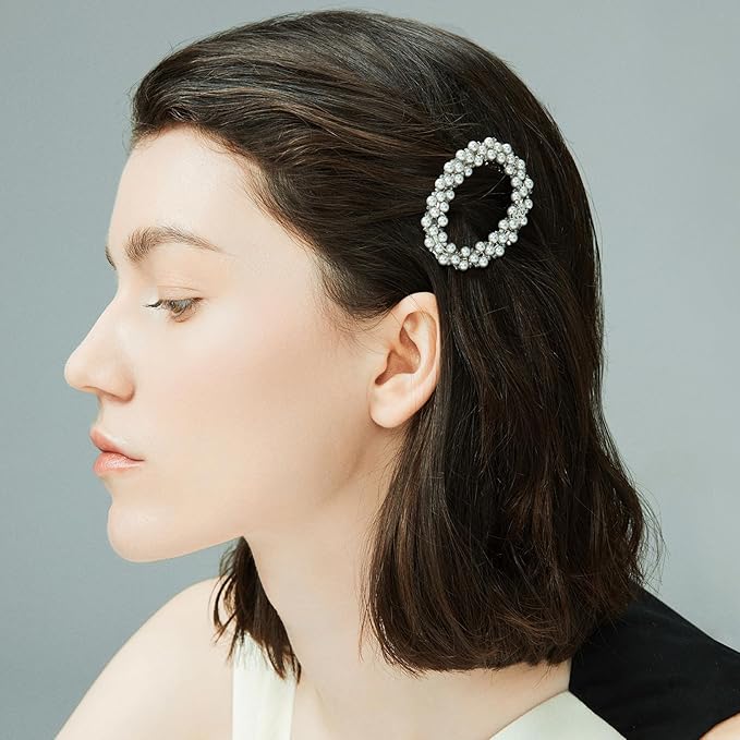 Handmade Pearl Crystals Hair Clip for Women, SHE'S FREE STYLE JUST FOR YOU Circular Openwork Design Side Hair Clips with Retro Crystals, Vintage-Inspired Hand-Beaded Hair Accessory