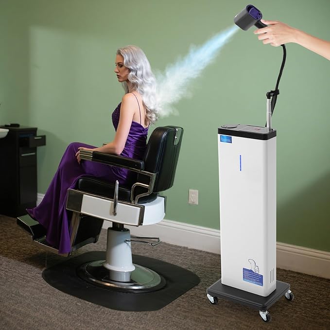 Nano Hair Steamer, 1300W Vertical Beauty Salon Hair Dryers Professional Micro-Mist Nano Hair Steamer 9-Gear Adjustable for Hair Care Hair Repair Salon Spa Equipment (White)