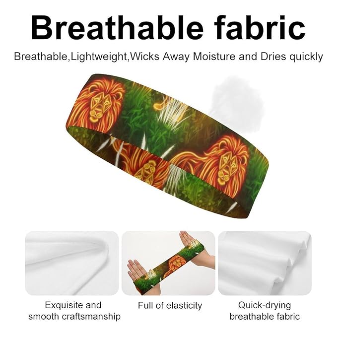 Headbands Athletic Sweatbands Breathable Headbands Elastic Women Men for Football Basketball Running Exercise (3d Rasta Rastafarian African Lion)