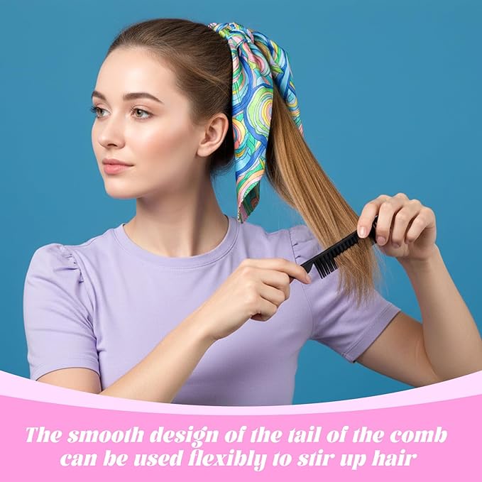 3 Row Hair Comb for Natural Detangling, 4PCS Rat Tail Styling Comb Set Nylon Bristle Unbraider Teasing Combs for Defining Curls and Sectioning Hair