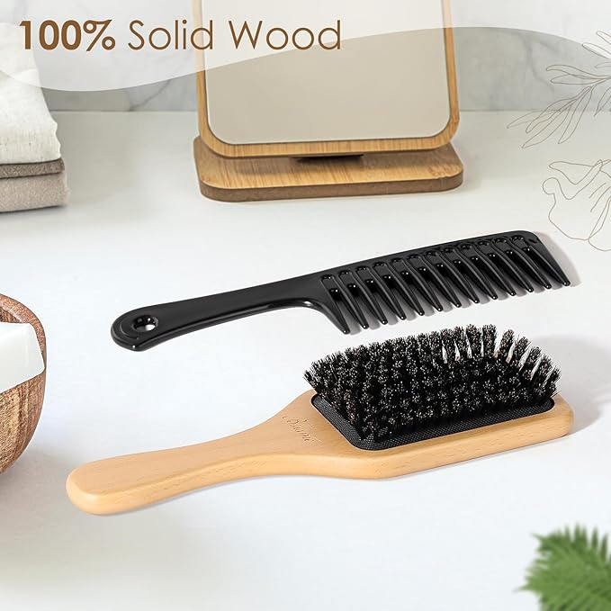 Bsisme Hair Brush, Boar Bristle Hair Brushes for Women Men Kid, Natural Bristles Paddle Brush for Thin Fine Hair, Restore Shine and Texture, Enhance Hair Shine and Health
