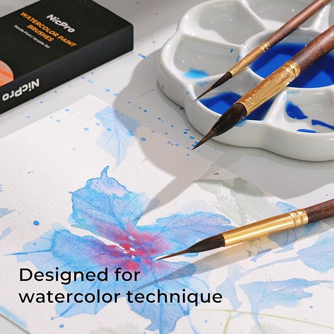 Nicpro 8 PCS Professional Watercolor Brushes, Extended Needle Point Brush Set, Sable Watercolor Brushes with Synthetic Extra Long Tip for Fine Detailing - Watercolor Acrylic Gouache Inks Painting