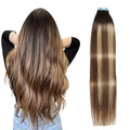 SUYYA Tape in Hair Extensions Human Hair Balayage Darkest Brown to Chestnut Brown and Light Blonde 40g/pack 20pcs Straight Seamless Skin Weft Tape in Real Human Hair Extensions(16inch #P6/16/T2)