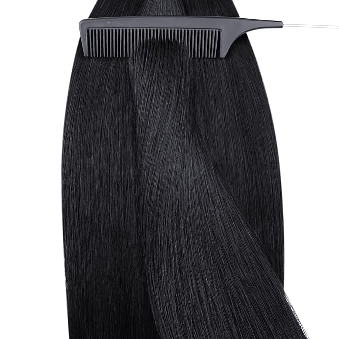 YoungSee Nano Ring Hair Extensions Human Hair 24 Inch Nano Beads Hair Extensions Black Nanoring Hair Extension Real Human Hair Cold Fusion Nano-Tip Hair Extension Jet Black Hair 50s 50g
