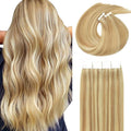 Lacer Invisible Tape in Hair Extensions Human Hair Silky Straight Golden Blonde to Platinum Blonde Hair Extensions Tape in 12 Inch 60G Seamless Tape Hair Extensions