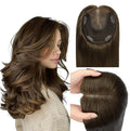 WORLDSTAR Hair Topper for Women Real Human Hair With Swiss Base Hairpieces Hand-stitched, No Bangs,55g,6 * 7 Inch Base,12 Inch #4 Medium Brown with Top Extension for Thinning Hair (tp#4-12)