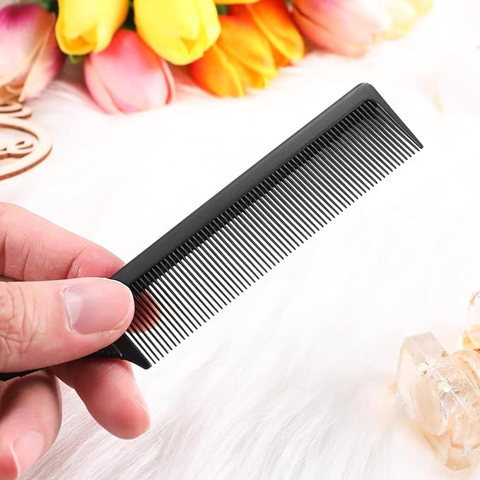 Leinuosen 3 Packs Rat Tail Comb Steel Pin Rat Tail Carbon Fiber Heat Resistant Teasing Combs with Stainless Steel Pintail (Black)
