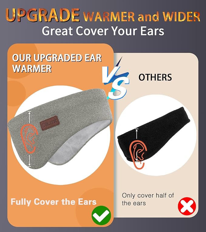 Winter Ear Warmer Headband for Men Women Double-Layer Knit Ear Muffs Cover with Fuzzy Lining for Running and Cycling (Black, Light Grey, One Size)