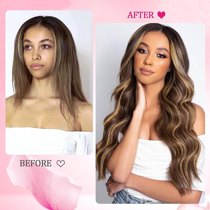 Clip in Hair Extensions Real Human Hair 4.2oz/120g 8pcs Chocolate Brown to Honey Blonde Human Hair Extensions Straight Double Weft Remy Human Hair for Black Women 20 Inch #P427