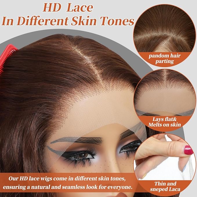 Synthetic Lace Front Wigs Pre Plucked 13x4 HD Lace Long Wavy Auburn 100% Futura Premium Wigs For Black Women Ready to Wear Beginner Friendly 26 Inch Daily Party Use
