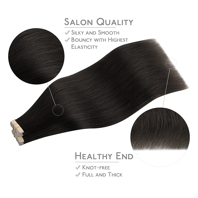 WENNALIFE Tape in Hair Extensions, 40pcs 60g 10 Inch Dark Brown Straight Human Hair, Invisible Reusable Real Extensions