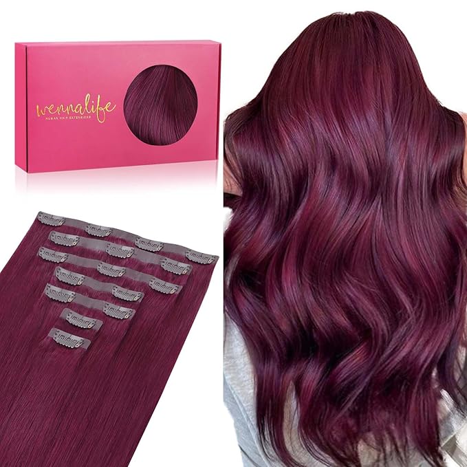 WENNALIFE Seamless Clip In Hair Extensions Human Hair, 18 Inch 130g 7pcs Light Burgundy Real Hair Extensions Clip in Human Hair Invisible PU Skin Weft Natural Remy Human Hair Extensions