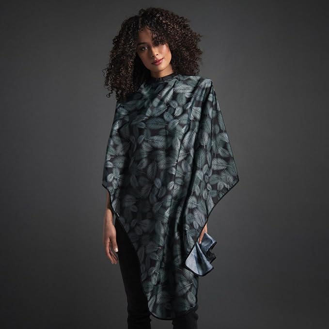 Fromm Professional Client Hair Styling and Hair Cutting Cape, Water and Stain Repellent Teflon Coating for Shampoo Bowl and Wet/Dry Cutting, 44" x 58", Palm Leaves