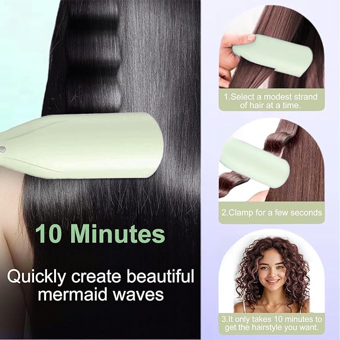 Crimper Hair Tool, Hair Crimper for Women, Beach Waves Curling Wand with Negative Ions, Adjustable Temp, Anti-Scald Design, Auto Shut-Off, Dual Voltage, 1.42 Inch (Green)