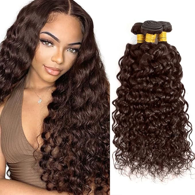 Brown Bundles Human Hair Color 4 Water Wave Bundle 26 28 30 Inch Niegmeag Brazilian Virgin Remy Hair Extensions Double Weft Chocolate Brown Wet and Wavy Bundle Hair Weave