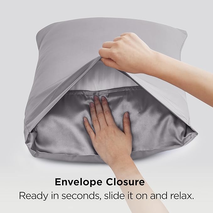 Bedsure Satin Pillowcases, Similar to Silk Pillowcase 2 Pack,Cooling Pillow Case for Sleeping Women with Envelope Closure, Gifts for Women Men, Dark Grey, Queen Size, 20x30 Inches, 2pcs