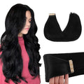 GOO GOO Tape in Hair Extensions Human Hair, 1 Jet black, 14inch 50g 20pcs, Skin Weft Seamless Invisible, Silky Straight with Thick Ends, Remy Human Hair