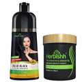Herbishh Blue Black 3 In 1 Hair Dye Shampoo 16.9 Fl Oz & Argan Oil Mask 28.2 Fl Oz Combo - Champu Para Canas Mujer - Hair Dye Shampoo for Men & Women - Hair Mask For Moisturizer Dry, Damaged Hair