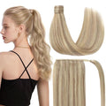 Ve Sunny Hair Extensions Ponytail Real Human Hair Wrap Around Clip in Ponytail Hair Extensions Straight Extensions Human Hair for Women Blonde Highlights for Women Warm Color 16inch 80G