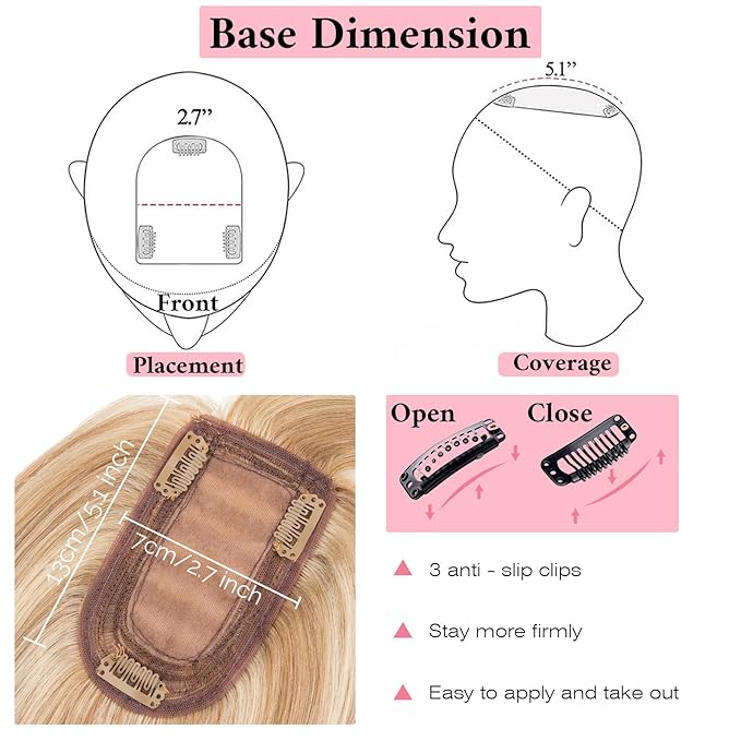 SEGO 100% Real Human Hair Toppers, with Air Bangs, Silk Base 150% Density, Clip in Topper, 2.7肺5.1・ HairPieces for Women, with Thinning/Hair Loss Cover Gray