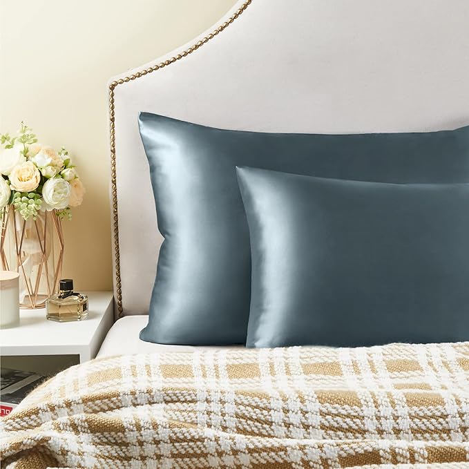 BEDELITE Satin Pillowcase for Hair and Skin, Super Soft Similar to Silk Pillow Cases 4 Pack with Envelope Closure, Cooling Pillowcases for Women Men (20"x26" Standard Size, Space Grey)
