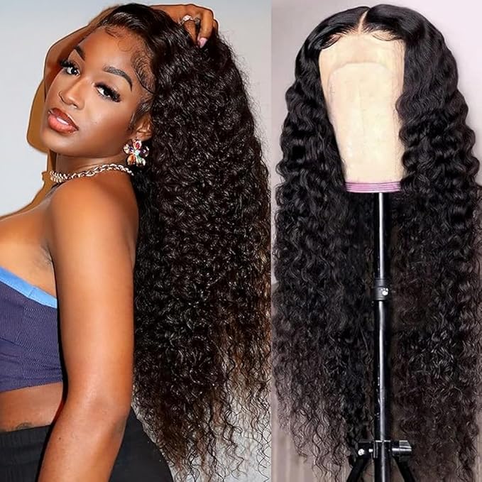 18 Inch 13x6 Lace Front Wigs Virgin Curly Human Hair Wigs 250% Density Deep Wave Lace Front Wigs Human Hair 13x6 Full Lace Frontal Wigs Pre Plucked for Women Natural Color