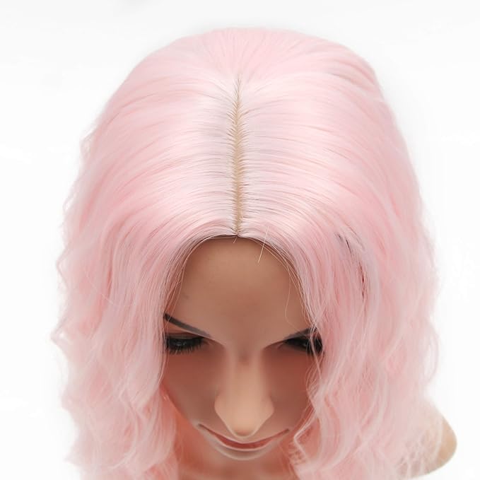 FAELBATY Light Pink Wigs For Women Curly Wavy Synthetic Women Girl's Wig Pure Pastel Cosplay Costume Halloween Wigs (14" Light Pink)
