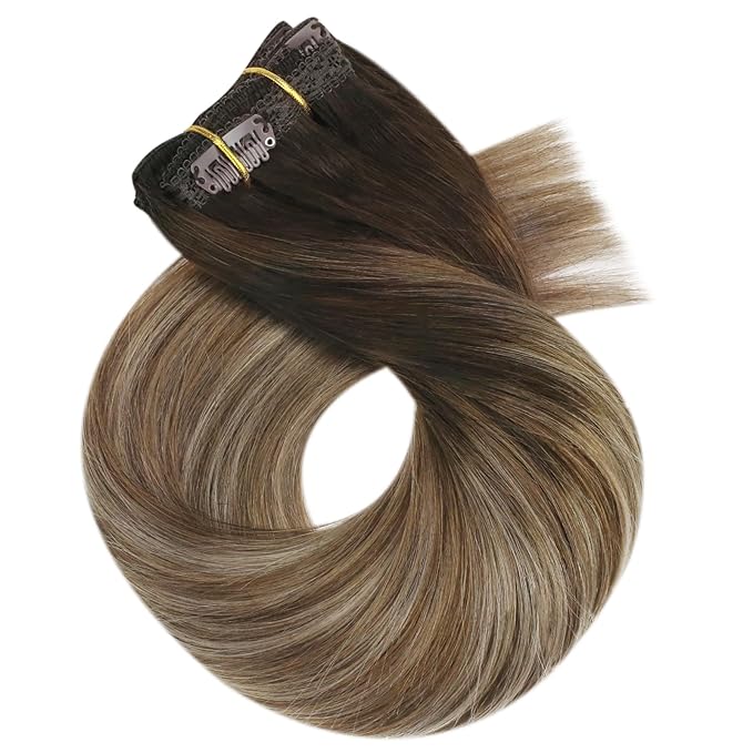 Moresoo Clip in Hair Extensions Real Human Hair for Women Short Human Hair Clip in Extensions Balayage Brown to Blonde 10 Inch Different Batches