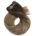 Moresoo Clip in Hair Extensions Real Human Hair for Women Short Human Hair Clip in Extensions Balayage Brown to Blonde 10 Inch Different Batches
