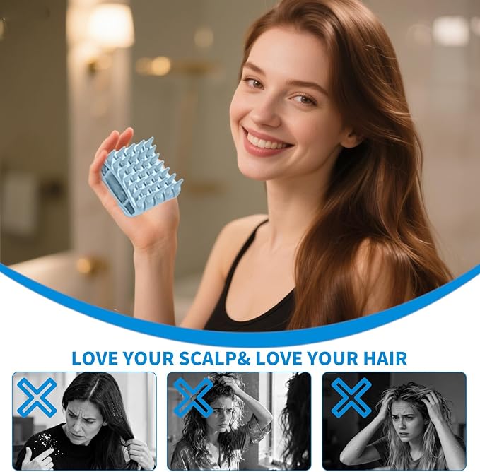 Gentle Scalp Massager,Silicone Scalp Scrubber for Any Hair Type,Soft Scalp Brush for Wet & Dry Use,Head Massage Stress Relax Easy to Hold Hair,Scalp Massager Tool(Blue)