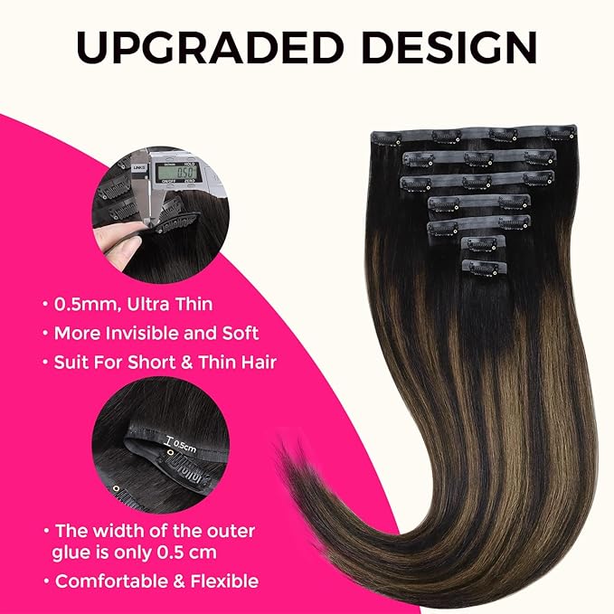 Lashey Seamless Clip in Hair Extensions Human Hair Light Yaki Natural Black Mixed Chestnut Brown 20 Inch 7pcs 110g Real Human Hair Clip ins for Black Women