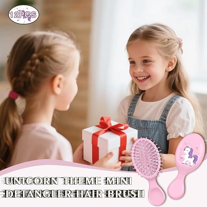 12 Pcs Unicorn Mini Detangler Brush, Mini Travel Hair Brush, Bristles Plastic Detangling Brush,No Tangle Soft Flexible Bristles for Straight, Curly, Thick Hair for Party Gift